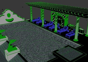 欧式风格廊架及喷水泳池组合3dmax模型