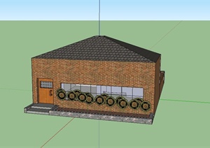 某方形单层砖砌住宅建筑设计SU(草图大师)模型