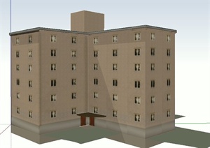 现代交叉型多层住宅楼建筑设计SU(草图大师)模型