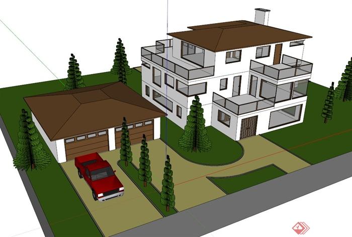 私家别墅建筑设计SU模型(1)