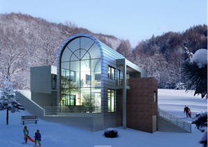 某现代雪景别墅建筑设计3DMAX模型与PSD效果图