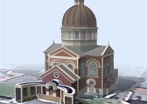 欧式城堡形教堂建筑设计SU(草图大师)模型