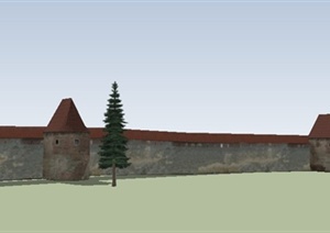 园林景观一段围墙SU(草图大师)模型