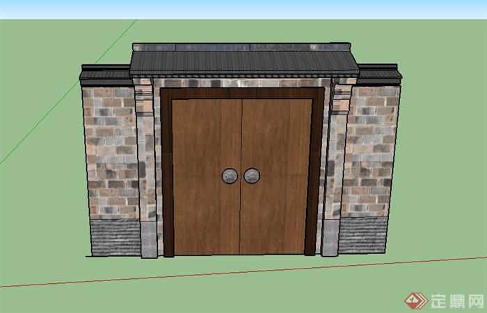某古典中式庭院门或入户门设计SU模型(1)