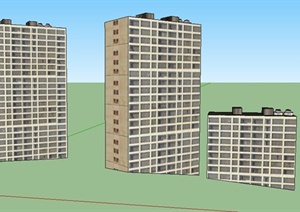 三栋现代住宅楼建筑设计SU(草图大师)模型