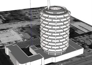 Capitol唱片公司大楼建筑设计SU(草图大师)模型