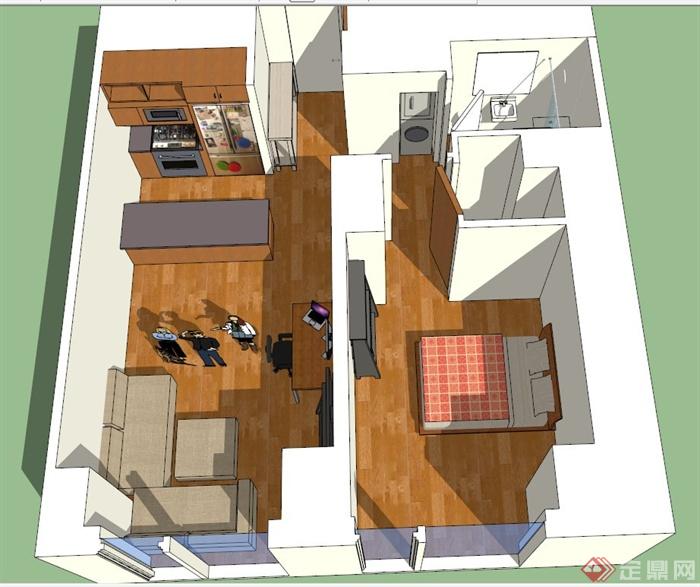 一室一厅住宅装饰设计3DMAX模型(1)