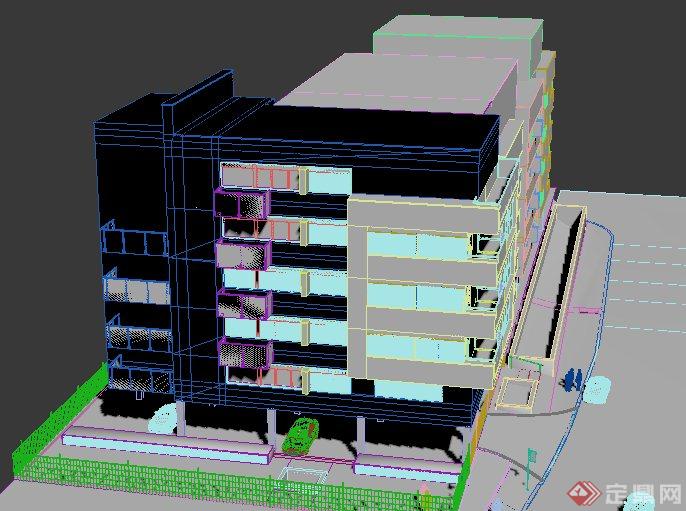 现代风格多层办公楼建筑设计3dmax模型（含效果图）(3)
