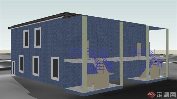 现代风格二层工作室建筑设计SU模型(2)