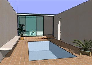 某住宅庭院游泳池设计SU(草图大师)模型