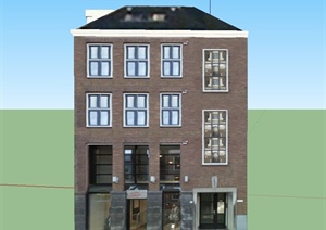 某欧式四层商住房建筑设计SU(草图大师)模型