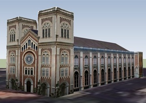 欧式风格二层教堂建筑设计SU(草图大师)模型