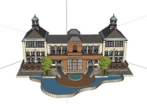某欧式四层酒店建筑设计SU(草图大师)模型
