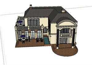 某欧式两层茶餐厅建筑设计SU(草图大师)模型