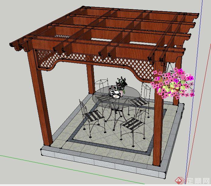 方形花架、桌椅组合su模型(2)