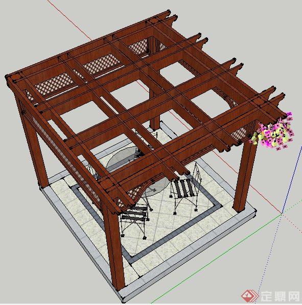 方形花架、桌椅组合su模型(3)