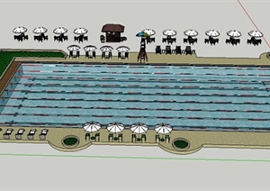 园林景观户外泳池设计SU(草图大师)模型