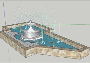 现代不规则喷泉水池SU(草图大师)模型