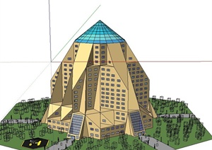 现代某锥形博物馆建筑设计SU(草图大师)模型