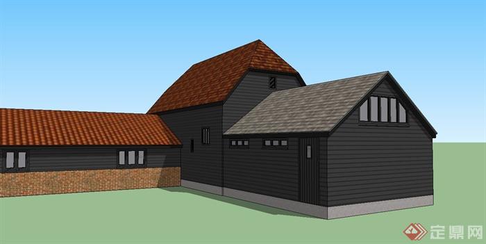 某欧式单层乡村农用仓库建筑设计SU模型(3)
