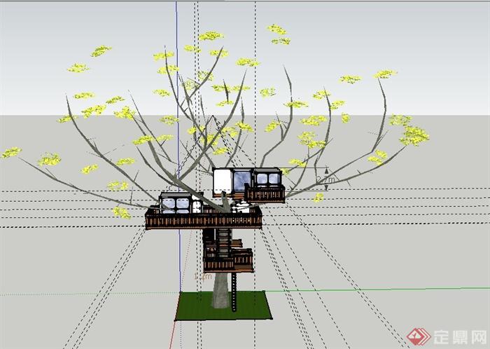 某三台树屋建筑设计SU模型(3)