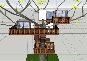 某三台树屋建筑设计SU(草图大师)模型