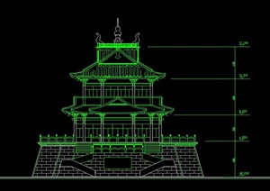 某古典中式两层寺庙建筑设计CAD方案图