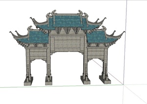 某古典中式两层牌坊设计SU(草图大师)模型