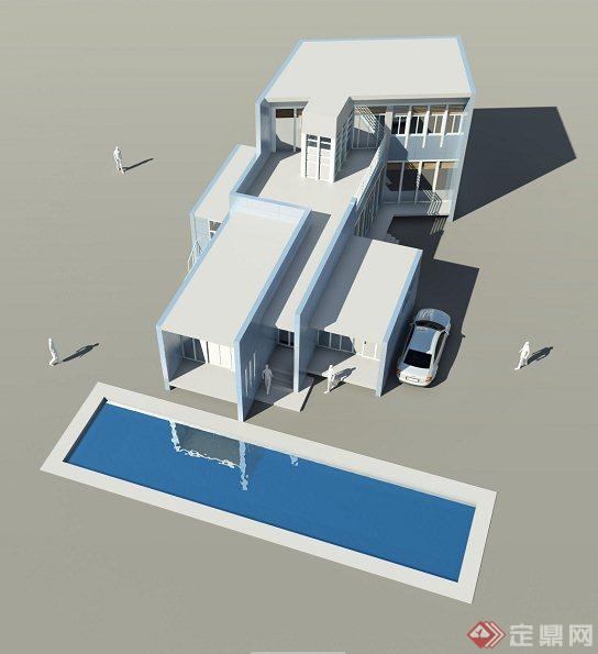 某现代简约别墅建筑设计3dmax模型（含效果）(3)