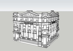 某欧式两层银行建筑设计SU(草图大师)模型