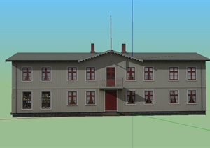 某两层欧式简易材质制作成住宅建筑设计SU(草图大师)模型