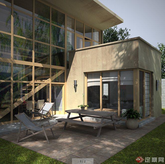 某住宅建筑庭院一角3dmax模型（含效果）(1)
