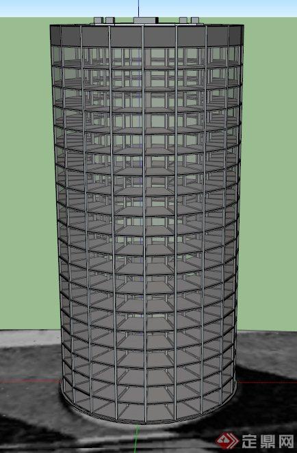 圆柱形汽车城建筑设计SU模型(1)