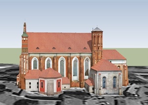 某欧式组合粉色基督教堂建筑设计SU(草图大师)模型