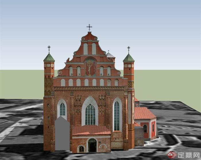 某欧式组合粉色基督教堂建筑设计SU模型(2)