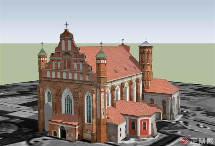 某欧式组合粉色基督教堂建筑设计SU模型(3)