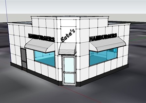 某现代单层餐饮店建筑设计SU(草图大师)模型