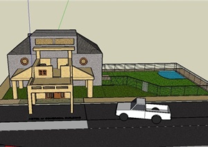 现代某自动停车场控制中心建筑设计SU(草图大师)模型