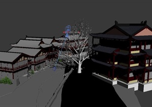 某古典中式商业街景观设计SU(草图大师)模型