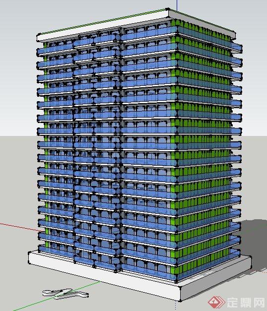 独栋现代高层办公建筑设计su模型(1)