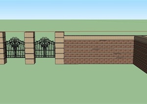 某庭院围墙与院门设计SU(草图大师)模型