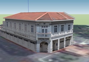 某欧式两层博物馆建筑设计SU(草图大师)模型