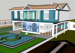 现代庭院别墅建筑设计SU(草图大师)模型