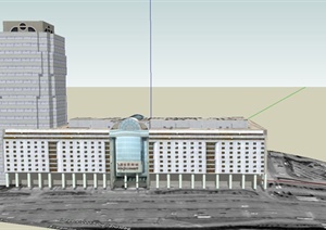 某现代单层L形商贸城建筑设计SU(草图大师)模型