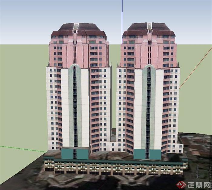 某两栋联排酒店建筑设计SU模型(1)