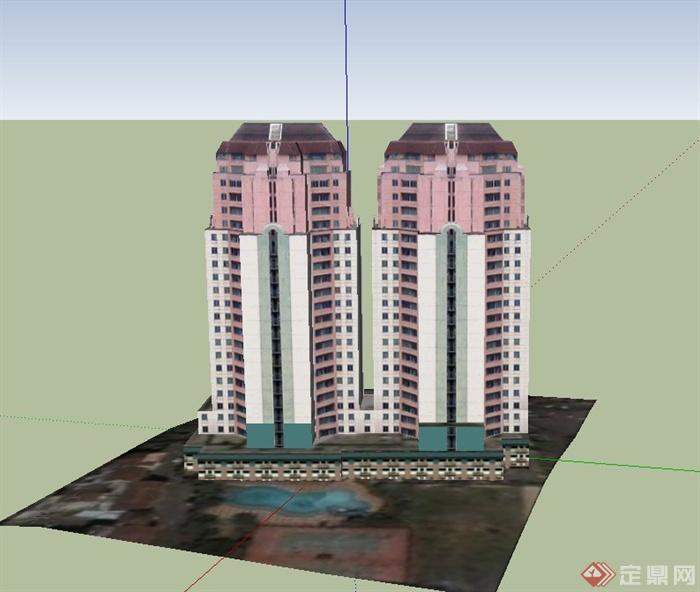 某两栋联排酒店建筑设计SU模型(2)