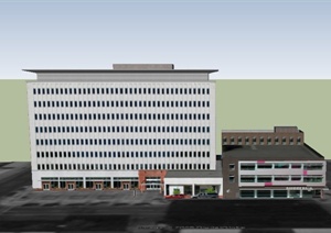 某两栋组合式高层办公建筑设计SU(草图大师)模型