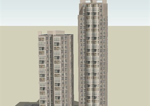 某小区两栋现代高层住宅建筑设计SU(草图大师)模型