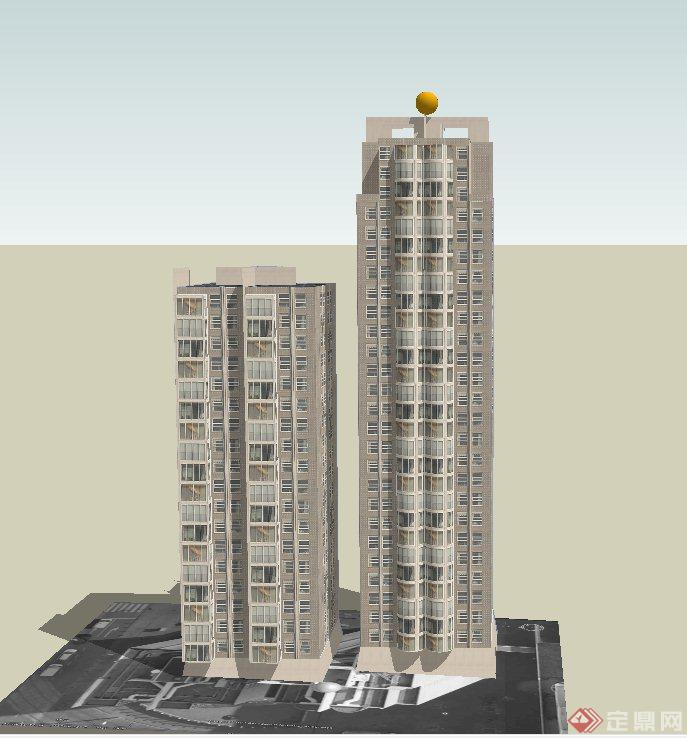 某小区两栋现代高层住宅建筑设计SU模型(1)