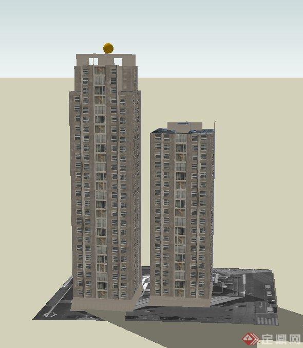 某小区两栋现代高层住宅建筑设计SU模型(2)